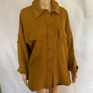 Zara Oversized Ribbed Shacket Lightweight Jacket Mustard XS